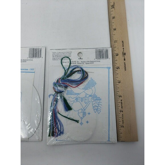 Lace Ornament Kits Stamped VTG 1990s Designs for the Needle Church Snowman NOS - Picture 16 of 16
